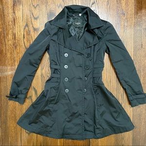 bebe flared black trench coat